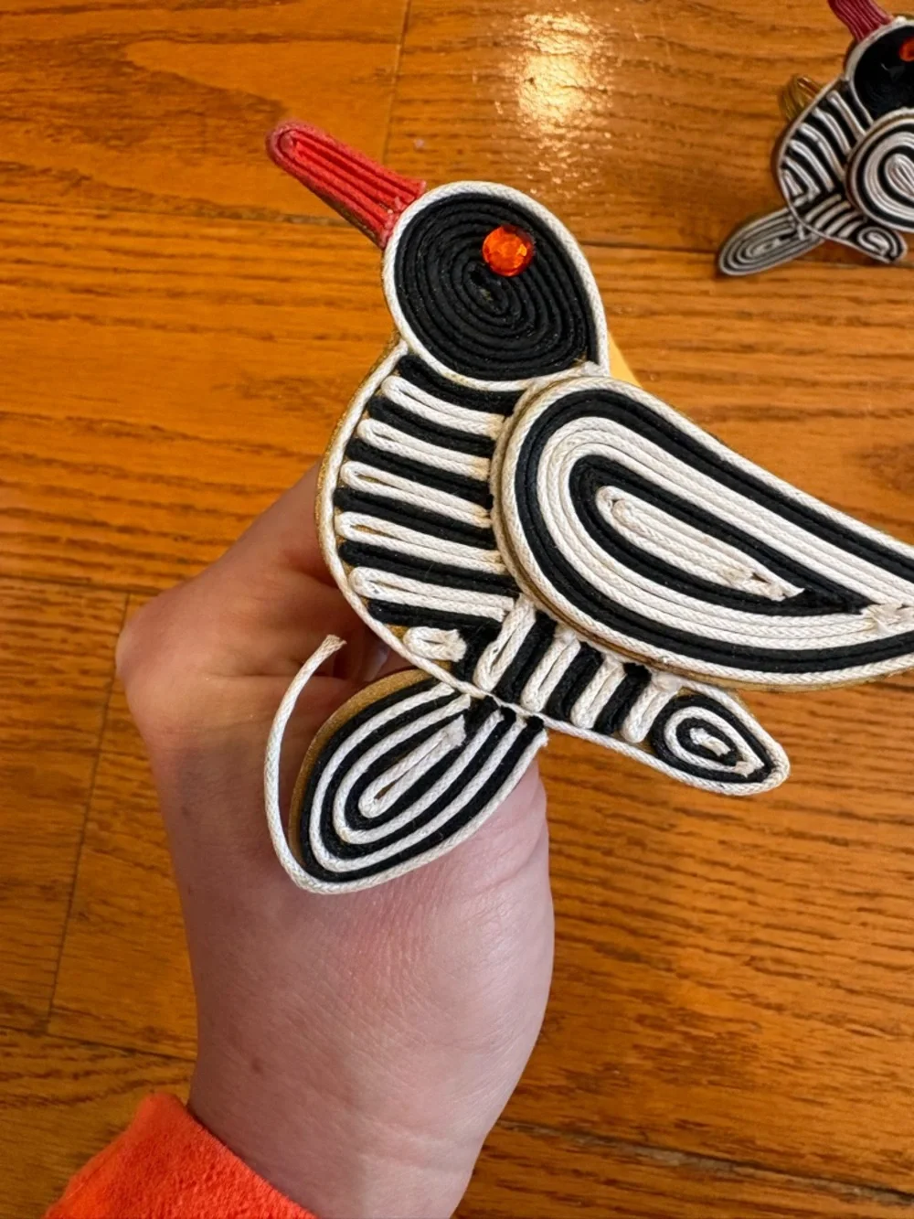 Boho Folk Art Bird Napkin Rings Set of 4 Black White Red Beaded Rustic Decor